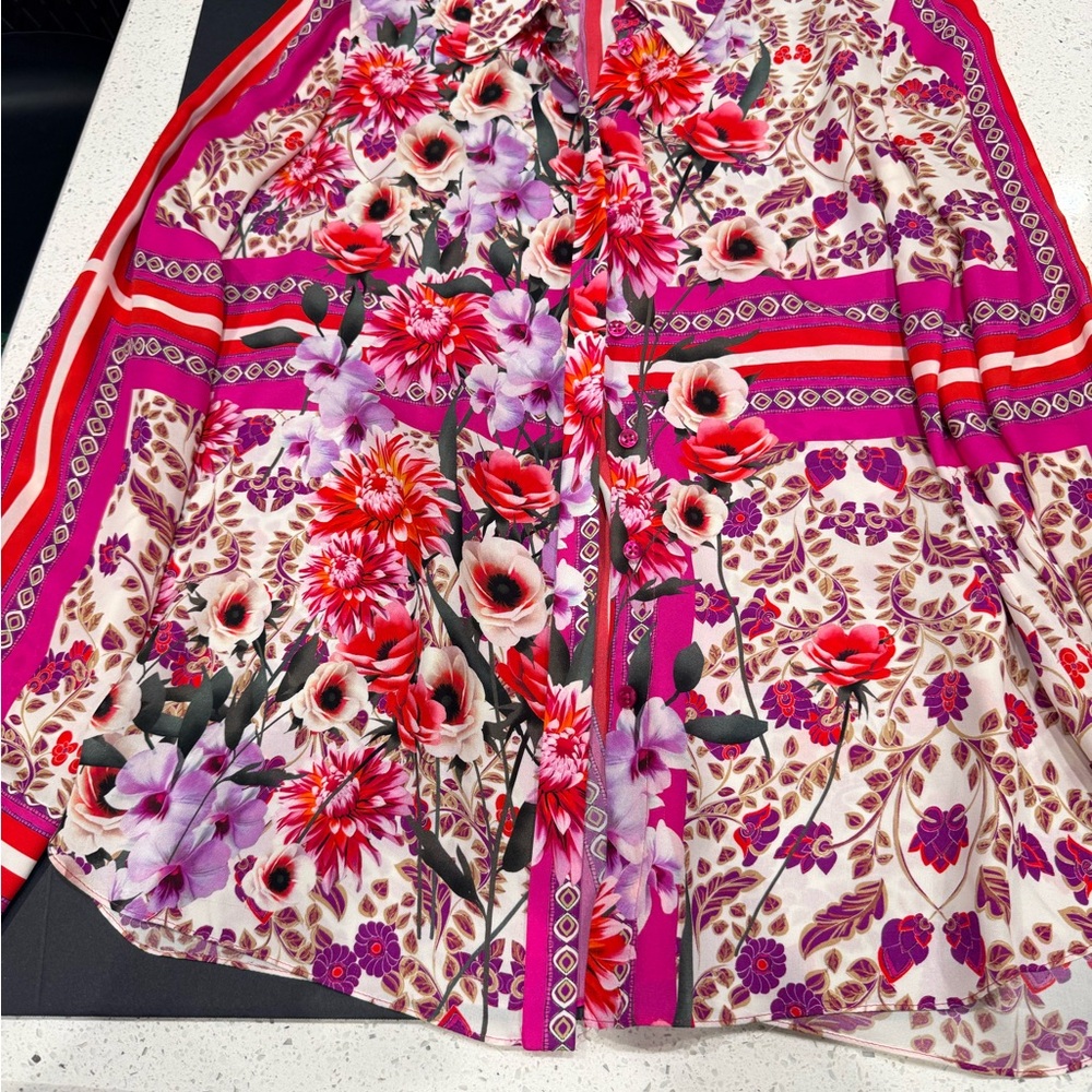 Elie Tahari Floral Blouse in Red and Purple